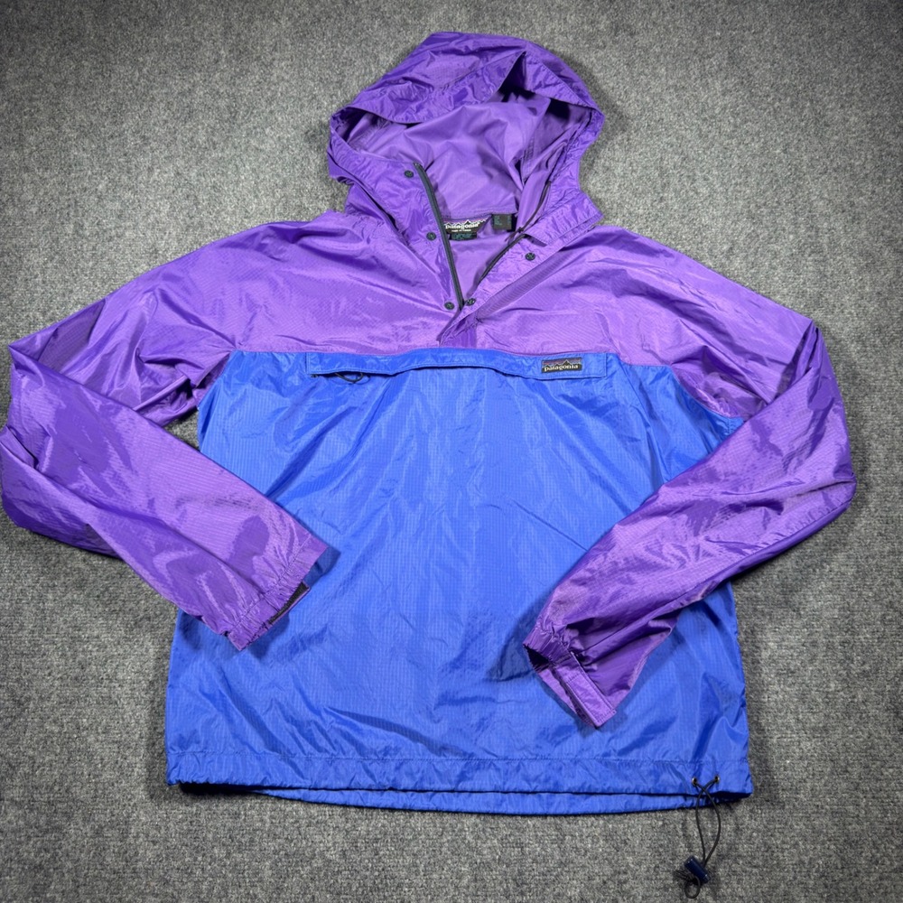 Vintage Patagonia Ripstop Anorak Pullover Jacket Mens M Purple Blue Hooded Nylon
